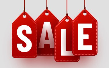 Kırmızı etiketi kelime satışıyla asmak. İndirim kavramı.