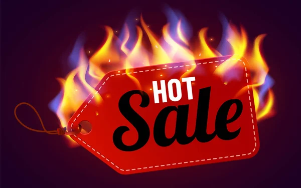 Etichetta antincendio realistica. Hot deal e vendita offrono banner di testo con effetto fiamma brillante, oggetti di design isolati. Etichetta bruciante . — Vettoriale Stock