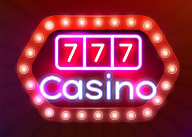 Neon 777 Casino yuvaları işareti. Casino neon tabelası. Online casino konsepti.