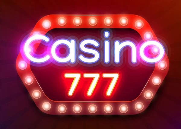 Neon 777 Casino slots assinar. Sinalização de néon do casino. Conceito de casino online . —  Vetores de Stock