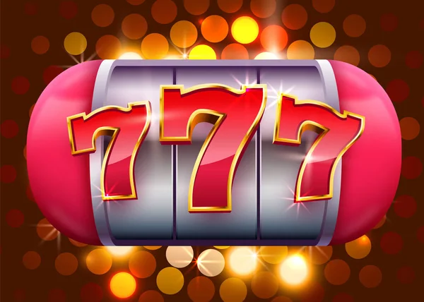 Goldener Spielautomat gewinnt den Jackpot. 777 große Win Casino Konzept. — Stockvektor