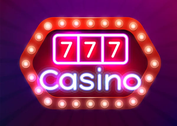 Neon 777 Casino Slots skylt. Casino Neon skylt. Online Casino Concept. — Stock vektor