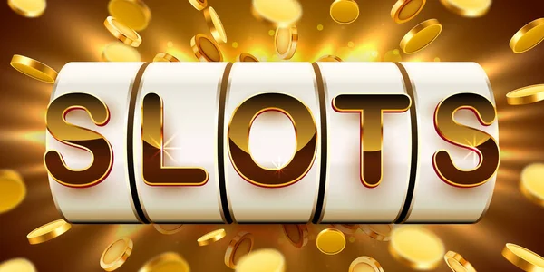 Slot machine met vliegende gouden munten wint de jackpot. Groot win concept. — Stockvector