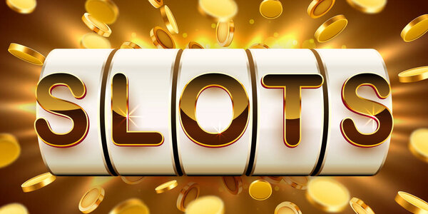 Slot machine with flying golden coins wins the jackpot. Big win concept.