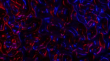 Soyut Hareket Eden Holografik Dalgaların 4K döngüsü. Koyu Neon Renklerin Üç Boyutlu Görünümü Dalgalı Yüzey, Dalgalanma Canlandırması.