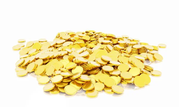 Veel gouden munten, 3d gouden financiën cash. geldjackpot. — Stockfoto