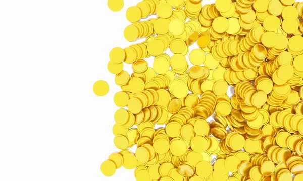 Veel gouden munten, 3d gouden financiën cash. geldjackpot. — Stockfoto