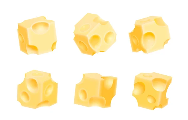 Set de cubos de queso, fondo blanco de objeto alimenticio . — Vector de stock