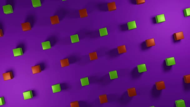 Les cubes colorés animés se déplacent sur un fond violet . — Video