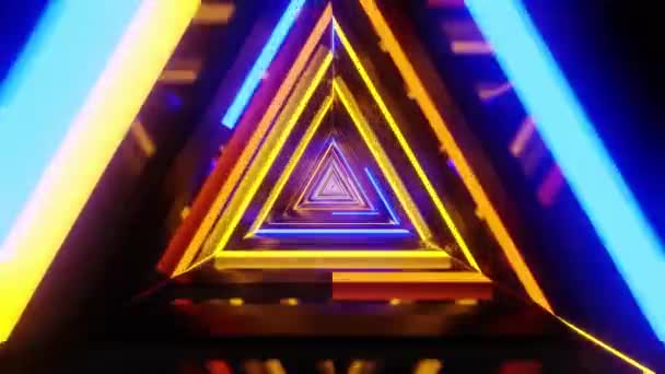 Moving in infinity 3d triangle tunnel loop. Electronic music futuristic 4K background. Light tunnel. — Stock Video