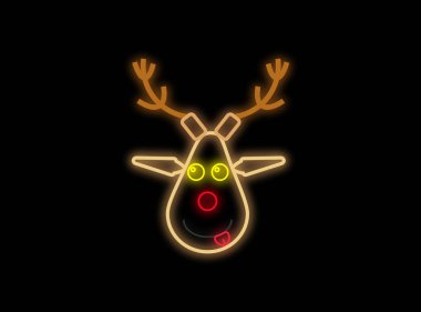 Noel geyiği koyu arkaplanda neon ışığı şeklinde