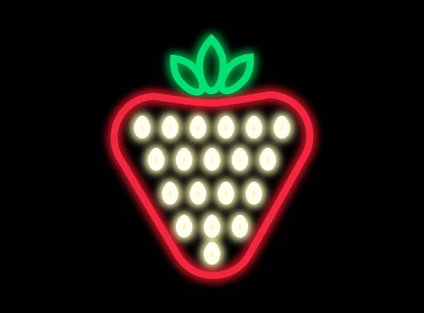 Strawberry Shaped Neon Light Dark Background — Stock Photo, Image