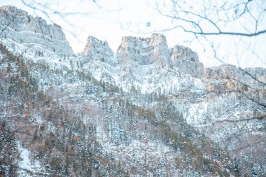 Pireneler İspanya 'da karlı sonbaharda Ordesa Ulusal Vadisi