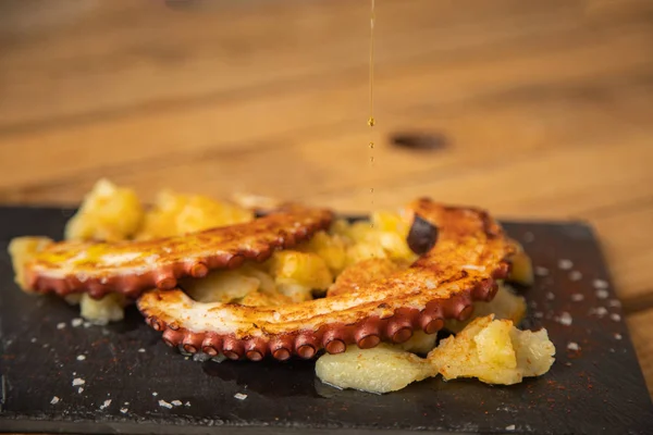 Octopus With Paprika Potatoes And Olive Oil Is A Typical Tapa From Galicia Spain Stock Images Page Everypixel