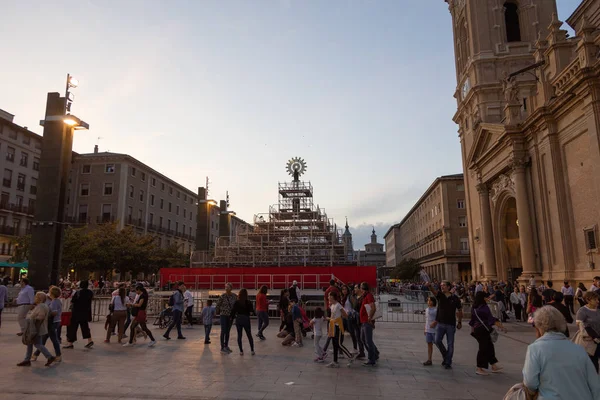 Zaragoza Spanyolország Október 2019 Szűz Pillér Készített Felajánlása Virágok Nap — Stock Fotó