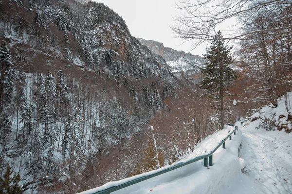 Valle Nacional Ordesa Otoño Nevado Situado Pirineos España — Foto de Stock