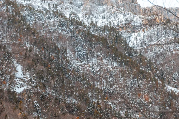 Pireneler İspanya 'da karlı sonbaharda Ordesa Ulusal Vadisi