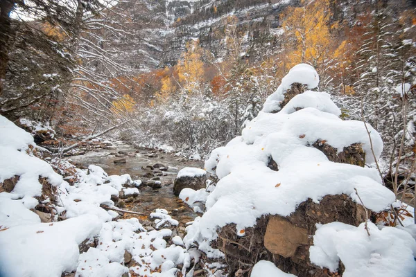 Ордынская Национальная Долина Снежную Осень Расположенная Пьесе Испания — стоковое фото