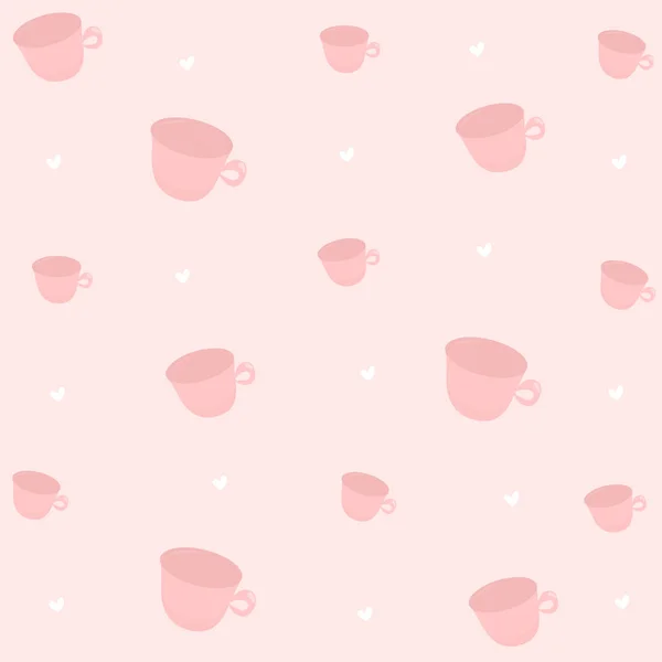 Şirin pembe çay fincanı deseni. Eğlenceli vektör illüstrasyonu!