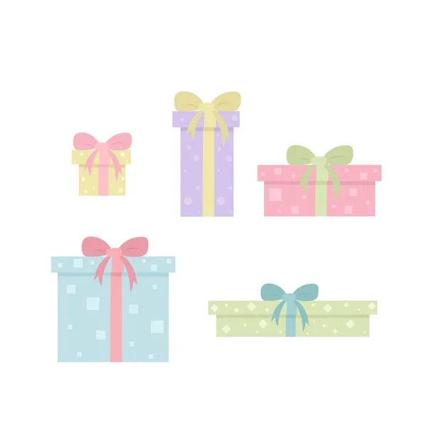 Niedliches Illustrations Set Von Geschenkboxen Verschiedenen Größen Und Farben — Stockvektor