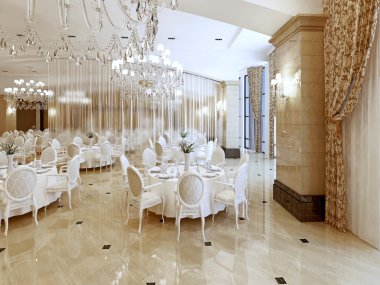Grand restoran ve lüks otel balo salonu.