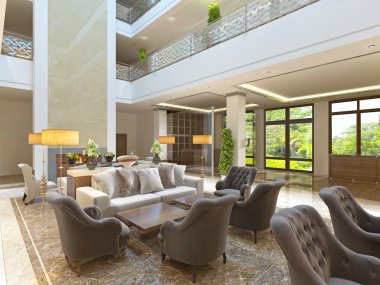 Şömineli salon alanında iç tasarım.