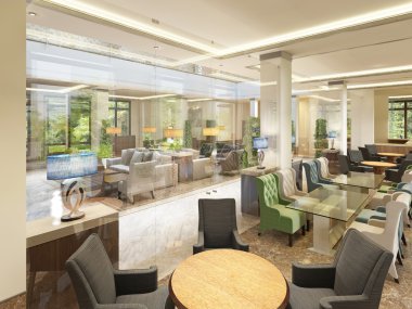 Otel, breakfastroom ve kokteyl bar iç tasarım