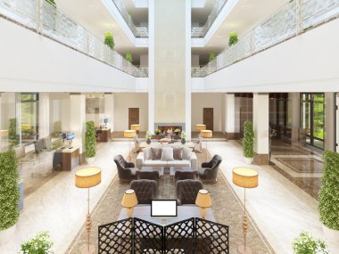 Otelin lüks iç tasarım lounge alanı.