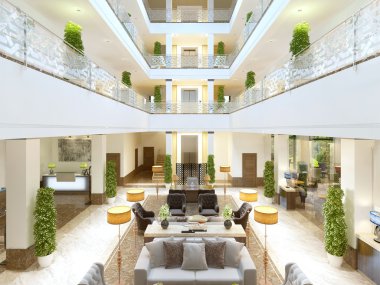 Otelin lüks iç tasarım lounge alanı.