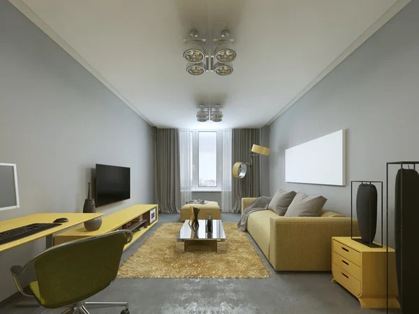 Soggiorno moderno di design nei colori grigio e giallo . — Foto Stock