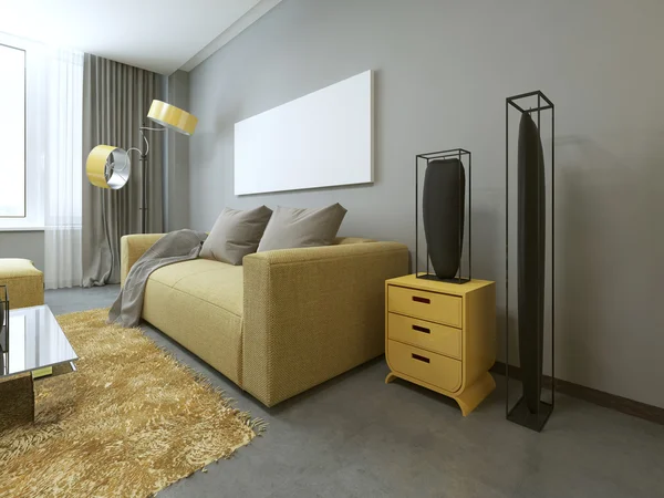 Salon contemporain avec mobilier jaune . — Photo
