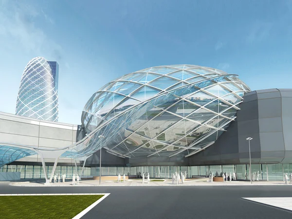 Fütüristik modern tasarım mega alışveriş merkezi cam ve çelik. — Stok fotoğraf