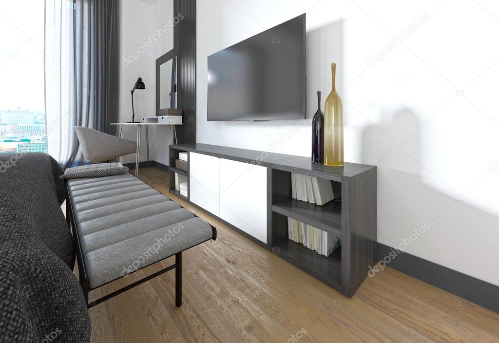 TV stand in the bedroom in a modern style.