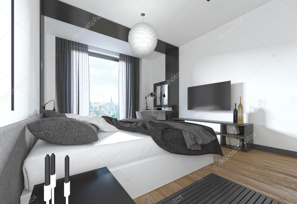 Luxe, moderne slaapkamer in hedendaagse stijl in zwart en whi ... Luxe, moderne slaapkamer in hedendaagse stijl in zwart en whi ...