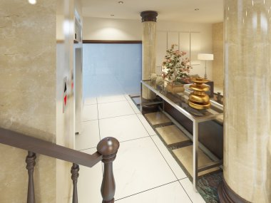 Tasarımcı konsol, cam ve çelik dekorasyon ile.