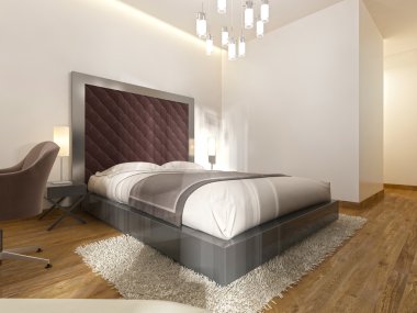 Art Deco otel odasında lüks bir Çift Kişilik Yatak.