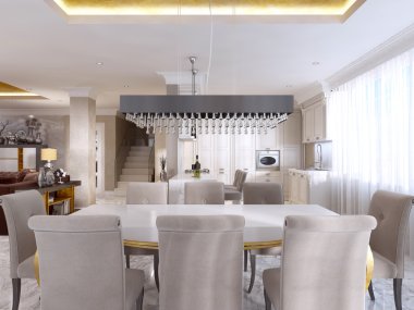 Büyük yemek masası için sekiz art Deco tarzında.