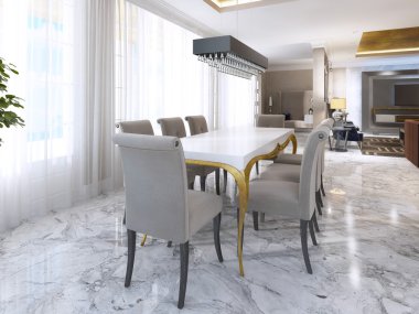 Büyük yemek masası için sekiz art Deco tarzında.