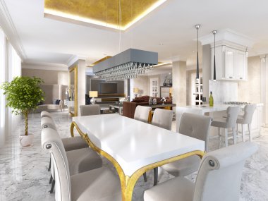 Büyük yemek masası için sekiz art Deco tarzında.