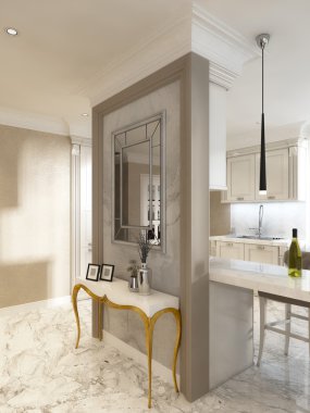 Beyaz konsol tablo ile bir mi iç duvarlar üzerinden altın ayaklı