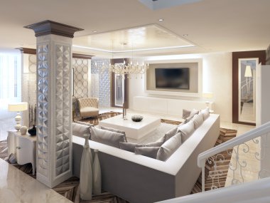 Lüks art Deco tasarım aydınlık oturma odası ile geniş köşe kanepe