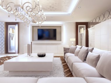 Modern oturma odası t için tümleşik depolama ile beyaz renklerde