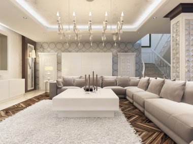 Lüks art Deco tasarım aydınlık oturma odası ile geniş köşe kanepe