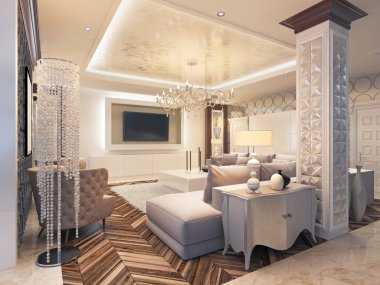 Modern oturma odası t için tümleşik depolama ile beyaz renklerde