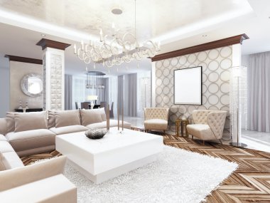 Lüks geniş oturma odası tarzı art Deco. 