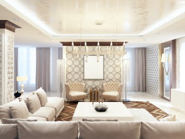 Lüks geniş oturma odası tarzı art Deco. 