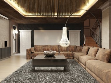 Art Deco tarzında yapılan lüks modern oturma odası.