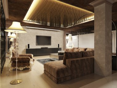Art Deco tarzında yapılan lüks modern oturma odası.