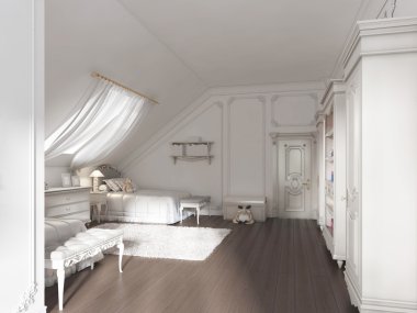 Art Deco tarzında iki çocuk için lüks çocuk odası.