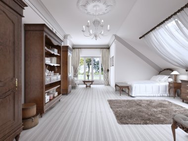 Kahverengi mobilyalarla aydınlık, klasik çocuk odası.